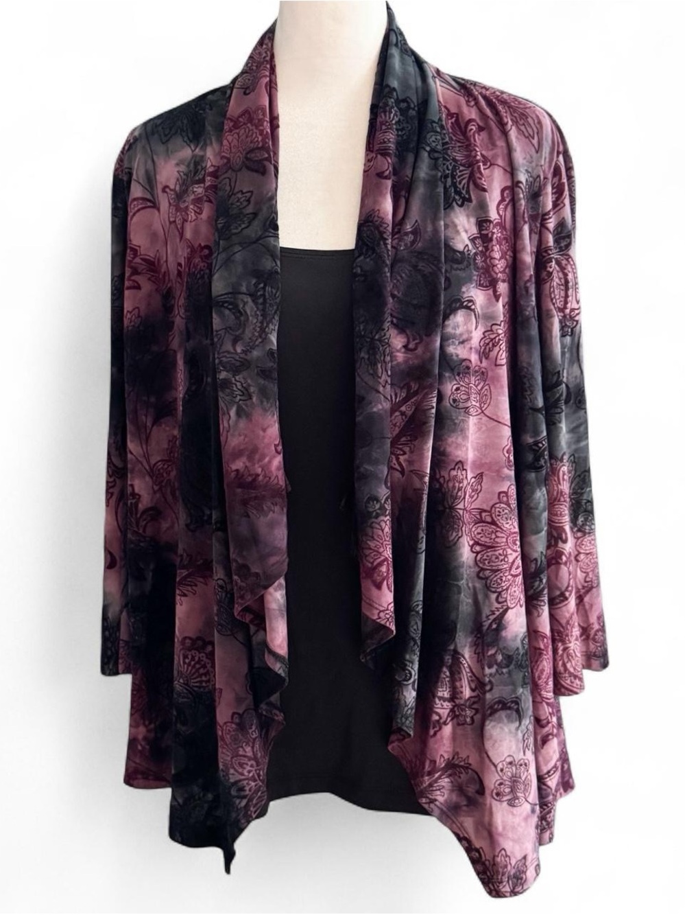 Sami Jo Y2K Tie Dye Velvet Burnout Cardigan Top Large